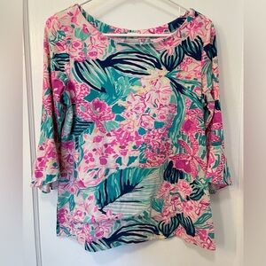Lilly Pulitzer Fontaine Top Bell Sleeve In Multi Via Flora Small